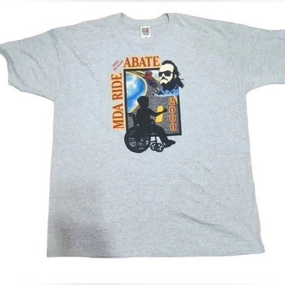 VINTAGE  2000 Abate MDA Ride Motorcycle Black Graphic Print T-shirt Sz 2XL - Picture 2 of 4